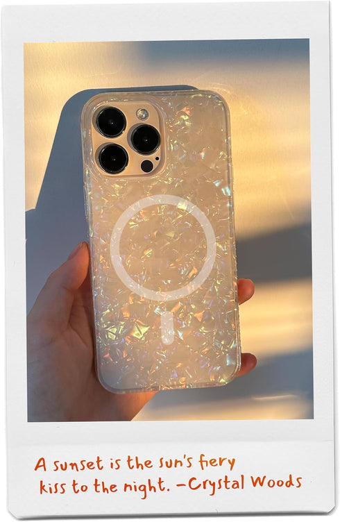 LONLI Hue iPhone 15 Pro Case - White Pearl Tort, Magsafe Compatible, 10FT Drop Protection, 4 Airbag Corners, Aesthetic