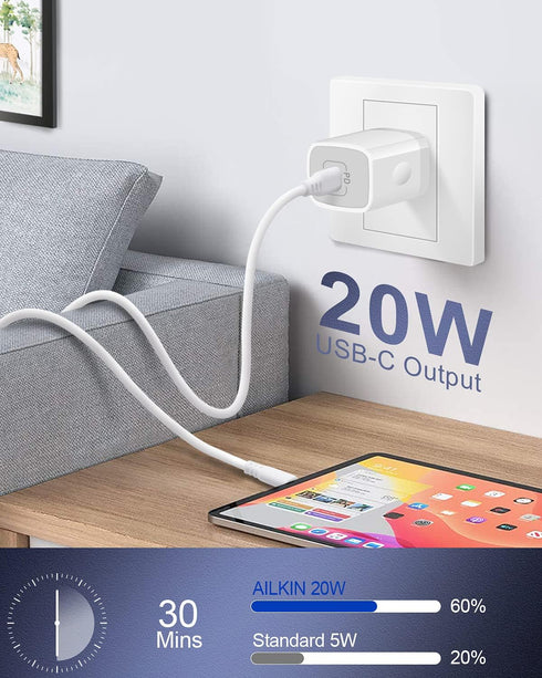 USB C Charger Block, 20W PD Wall Charger C Type Fast Charging Station Power Adapter USB Plug Brick Cube Box for iPhone