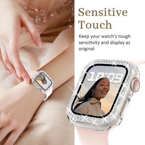 Bling Case with HD Screen Protector for Women, Compatible with Apple Watch 40mm, Diamond Protective Face Cover, PC