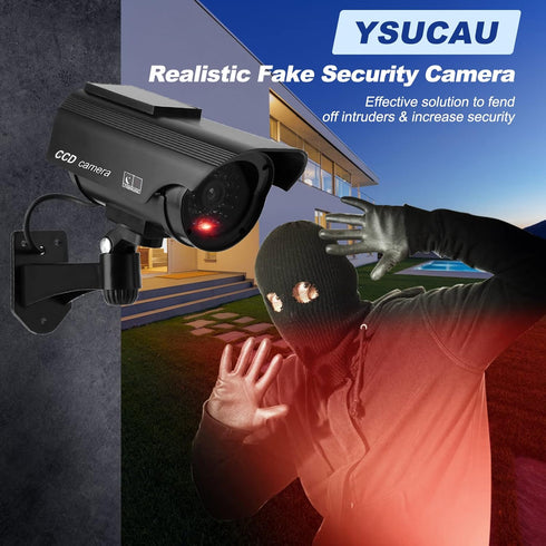 Solar Powered Bullet Dummy Fake CCTV Dome Camera with Flashing Red LED Light & Warning Security Alert Sticker