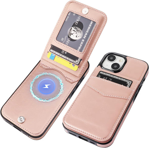 KIHUWEY for iPhone 15 Case Wallet Compatible with MagSafe Wireless Charging, Credit Card