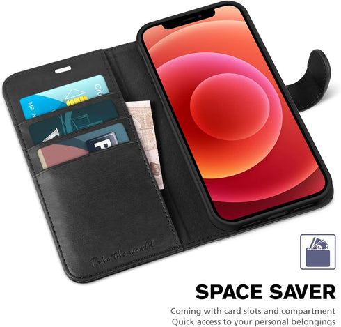 TUCCH Wallet Case for iPhone 12 Mini 5G, RFID Blocking Card Slot Stand, PU Leather Magnetic Flip Folio Cover