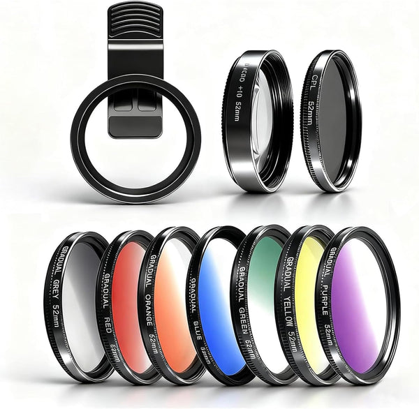 DRAMLOR 10 in 1 Phone Camera Lens Kit, 52mm Clip-on Glass CPL Polarizing