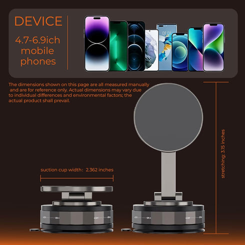 Demipungs 2.01 Inch, 360 Magnetic Phone Holder for Car Super Strong Vacuum Suction Cup, Rotation Magsafe Car Mount