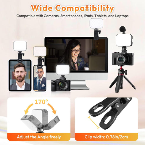 ULANZI VL100X Dimmable 2500-6500K 2000mAh Selfie Light, Clip LED Light Panel for Phone/Laptop/Tablet/Computer, Bi-Color