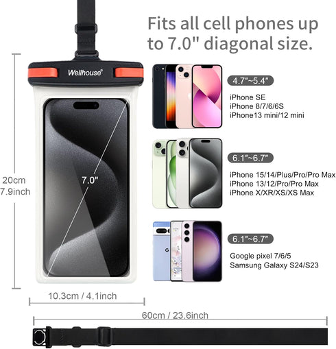 wellhouse Waterproof Phone Pouch for iPhone 15 14 13 12 Pro Max XS Samsung, IPX8 3D Cellphone Dry Bag, Black Red