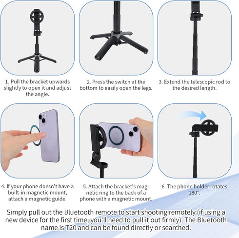 BTFO 360 Magnetic Mini Phone Selfie Stick, Rotation Pocket Tripod Extendable Cell Phone Travel Tripod Multifunctional