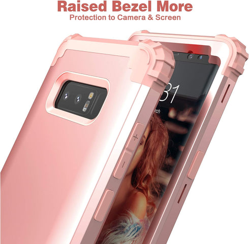 IDweel Case for Galaxy Note 8, 3 in 1 Shockproof Slim Fit Hybrid Heavy Duty Protection, Rose Gold for Women