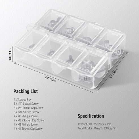 NEEWER 26PCS Camera Screw Set for Photography Equipment, Includes 1/4" 3/8" M2 M2.5 M3 M4 Screws