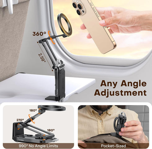 OMOTON TP02 360Rotating 17/16/15/14 for MagSafe Tripod, Adjustable Aluminum Magnetic Phone Tripod for iPhone Pro Max