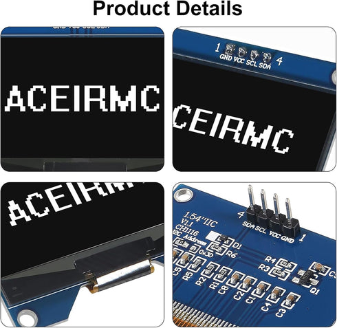 ACEIRMC 2pcs 1.54 Inch 12864 128x64 SSD1309 I2C 32-4 OLED Module Driver IIC Serial Interface Self-Luminous Display