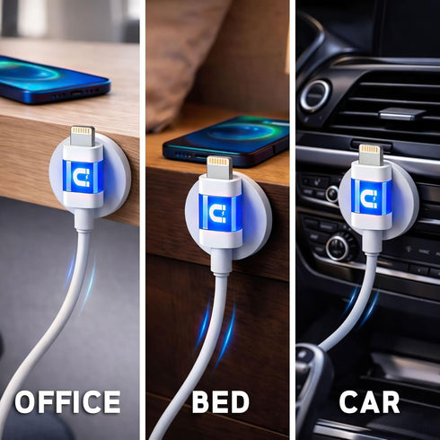 MAGNICPRO 3ft 514 LED Phone Lightning Cable with Magnetic Tip, Magnetic Cord Holder & Blue Night Glow Light Durable