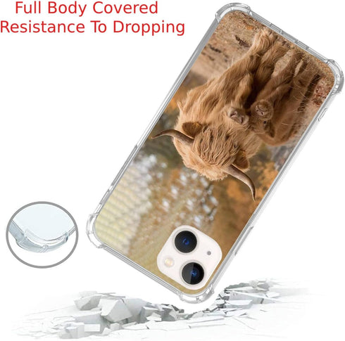 Cute Highland Cow and Cub Phone Case for iPhone 14 Plus, Animals Pattern Silicone Shockproof TPU Bumper Cover