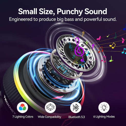 TECKNET IPX7 5.3, 10H Bluetooth Shower Speaker, Waterproof Portable Wireless Speaker with RGB Light, BT Playtime