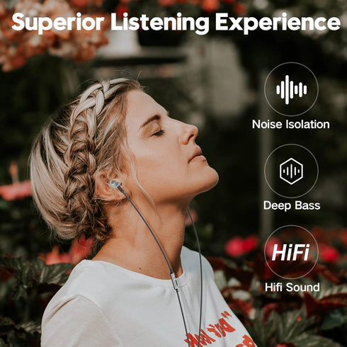 Wired Earbuds with Microphone, in Ear Headphones with Heavy Bass & Noise Isolation, Compatible with Samsung, Tablet,