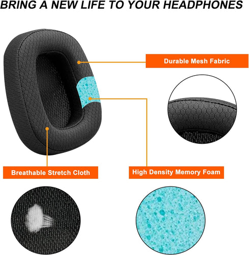 Replacement Ear Pads for Logitech G533 G633 G935, GVOEARS Ear Cushions Compatible with Logitech Headphones (Black)