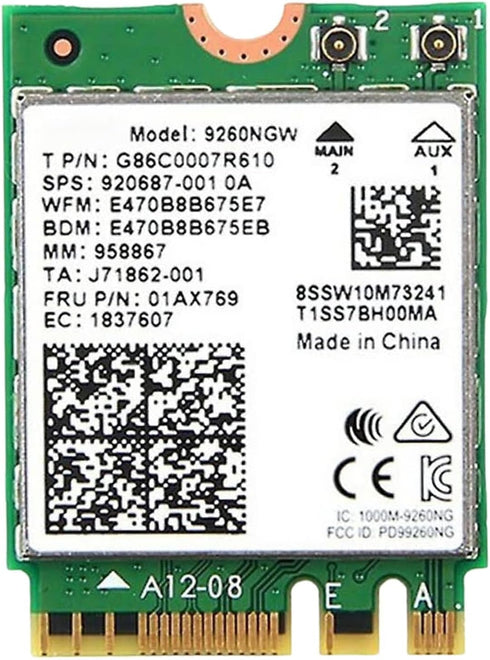 AC 9260 802.11ac M.2 Bluetooth 5.1 Network Card - WiFi 5 up to 1.73Gbps, Compatible with Intel, AMD, Linux & Windows