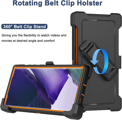 for Galaxy Note 20 Ultra Case with Belt Clip Holster, 2 Screen Protector, Military Grade Full Body Heavy Duty Shockproof Rugged Protective Cover for Samsung Galaxy Note 20 Ultra 5G (Orange)