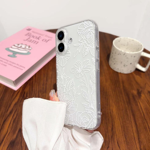 NITITOP 16 Compatible with iPhone Case Cute Clear Floral Flower Pattern for Girls Women Soft TPU Full Camera Lens