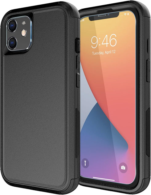 Diverbox iPhone 11 Case, Heavy Duty Shockproof Protection with Tempered Glass Screen Protector - Black