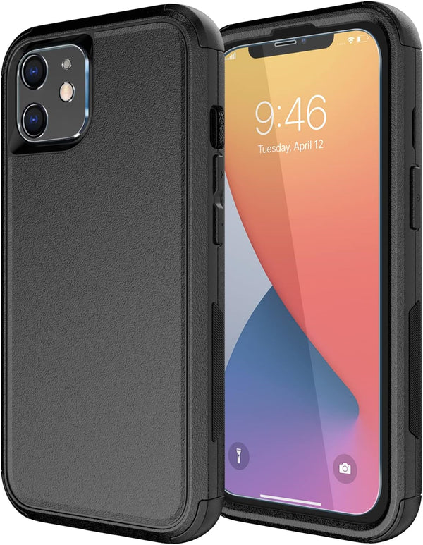Diverbox iPhone 11 Case, Heavy Duty Shockproof Protection with Tempered Glass Screen Protector - Black