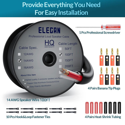 14/2 100 14 CL3 CL2 Elecan Pro Series Outdoor Speaker Wire Cable Ft Gauge AWG with Tool Kits-Direct Burial in Wall