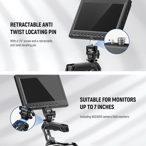 NEEWER CA007 Top Handle + MA006 Monitor Mount Set, Camera Cage Handle with 3/8" ARRI Locating for Field Monitor
