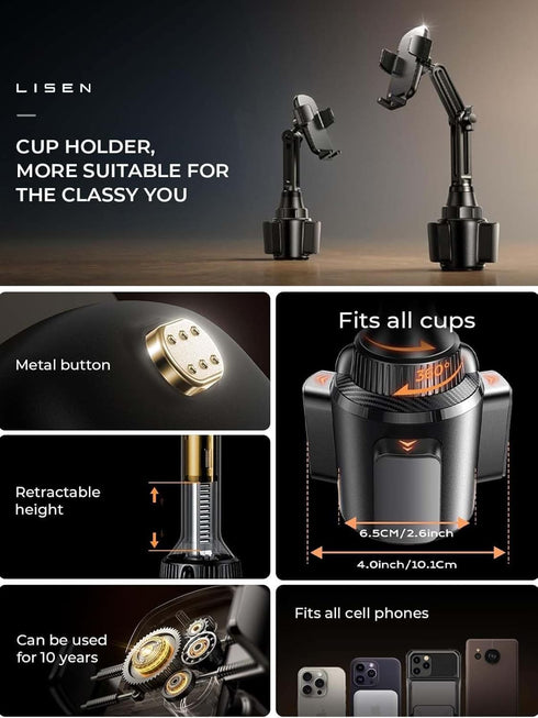 LISEN Cup Holder Phone Holder for Car Mount, Adjustable Cell Phone Holder for 4-7 inches, New Car Accessories