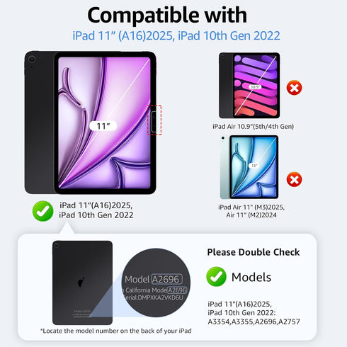 Vipsent 2-Pack 11th A16 11-in. /10th 10.9-in. (2025/2022) 9H+ Glass Screen Protector for iPad Generation Military