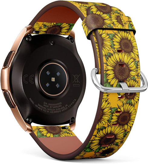 Compatible with Samsung Galaxy Watch (42mm) - Leather Watch Wrist Band Strap with Quick-Release Pins (Sunflower Fabric)