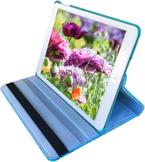 Case for iPad Air 1st Generation Models A1474 A1475 A1476, 360 Rotating Stand, Blue Embossed Flowers