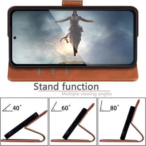 SUANPOT RFID Blocking Leather Wallet Case for Samsung Galaxy S22, Flip Folio Book Shockproof Cover, Light Brown