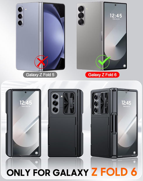 Vizvera Black Shockproof Silicone Wallet Case for Samsung Galaxy Z Fold 6, RFID Cards Holder, Camera Cover