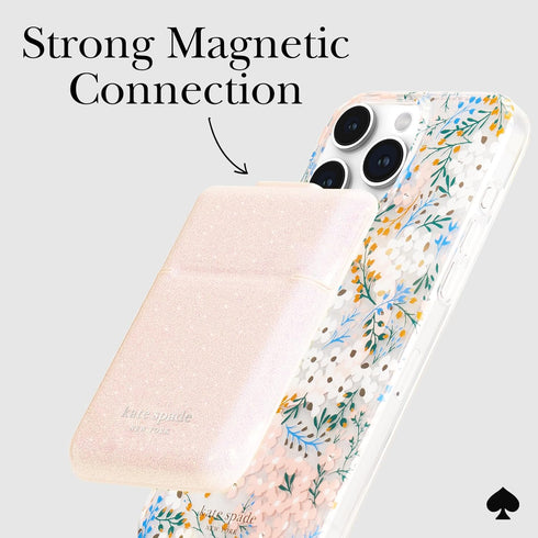 Kate Spade New York Magnetic Flip Phone Wallet/Card Holder - Compatible with MagSafe Phones and Cases, That Sparkle Pink