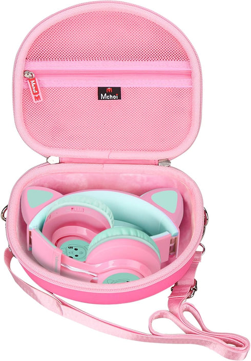 Mchoi Hard Case Suitable for Riwbox CT-7 Pink/for Jack CT-7S Cat Green 3.5mm/ for iClever IC-HS01 Bluetooth Wireless Over-Ear Headphones Headset for Kids Travel Protective Case, Pink Case Only