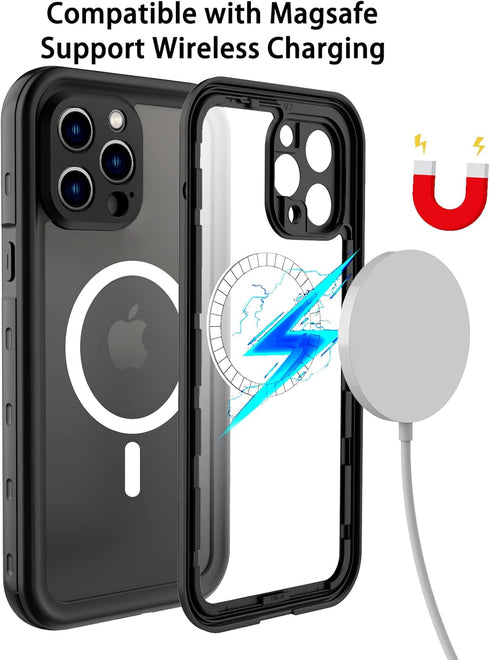 iPhone 13 Pro Max Waterproof MagSafe Compatible Case, 6.7" Shockproof Full Protection with Built-in Screen Protector,