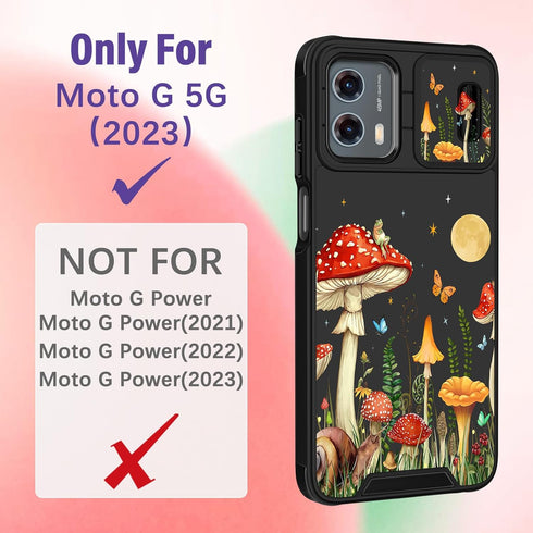 2in1 Cute Girls Phone Cover for Motorola Moto G 5G 2023, Unique Mushroom Design with Camera Cover and Ring Stand