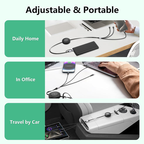 100W USB C Retractable 5-in-1 Charging Cable, Multi USB A/Type C to Lightning, 4FT PD 5A Fast Charger for iPhone,