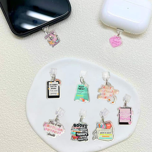 Tostmrks Set 9 E-Reader Charms - Pcs Custom Acrylic Dust Plugs for Kindle Type C Devices Fun Book Lover Accessories