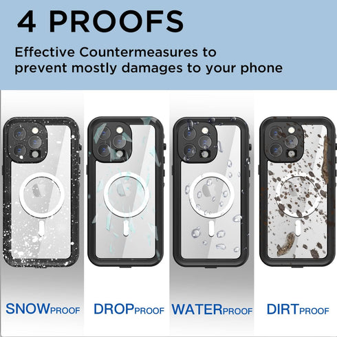 AICase Waterproof iPhone 14 Pro Case, MagSafe Compatible, Shockproof Full Body Clear with Screen Protector