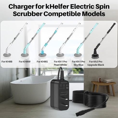 for Khelfer Electric Spin Scrubber Replacement Charger for KHelfer Kh8 Pro Electric Spin Scrubber Compatible with Kh8 Series Kh1 Pro Kh2 Pro KH8W KH8B KH8G Power Scrubber DC 9V AC Adapter