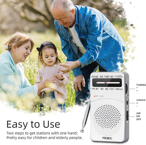 PRUNUS J-166 Portable Radio AM FM, Battery Operated Radio with Tuning Light, Excellent Reception for Indoor & Outdoor