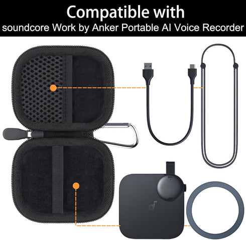 Baval for Anker Soundcore Work Portable AI Voice Recorder Hard Travel Case(Black Case)
