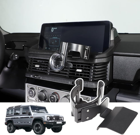 Car Multifunctional Cell Phone Holder Cup Holder, 2-in-1 Center Console Cell Phone Holder for Ineos Grenadier 2020-2024