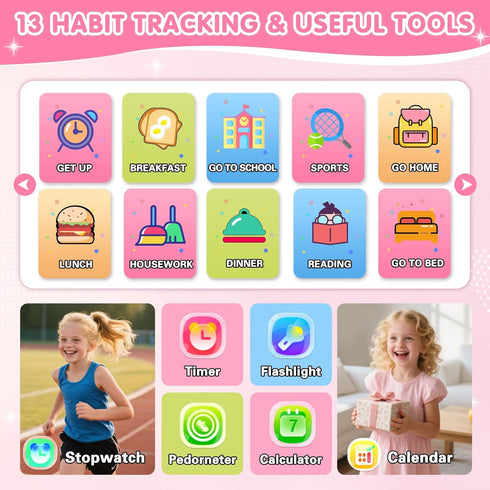 MOFGDNI 39 12/24 3-12 Smart Watch for Kids with Games Touchscreen Camera Video, Music Player, Pedometer, Calculator