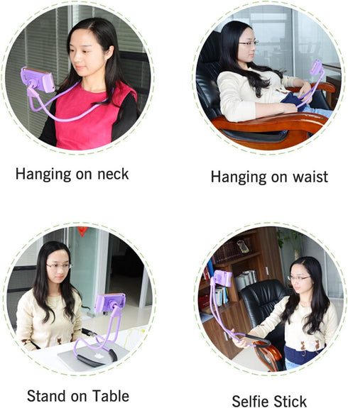 011 Neck Cell Desk Bed, Bike and Motorcycle Mount - Lazy Bracket Mobile Phone Stand Holder (Black)