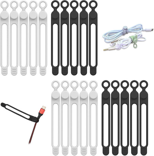 20pcs Reusable Silicone Cable Ties, Wire Management Organizer for Bundling Cords in Home, Office, Kitchen, School