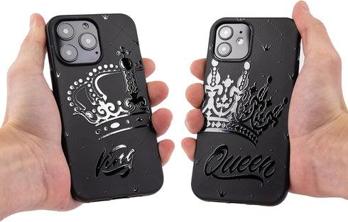 Black Matching Phone Cases compatible with iPhone 13 Pro Max 6.7 inch for Couple King and Queen Cover Cute Anniversary