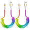 Rainbow Coiled Fast Charging Cable, USB C Spring Retractable Charger Cable for Car, 3FT Nylon Braided Type C Data