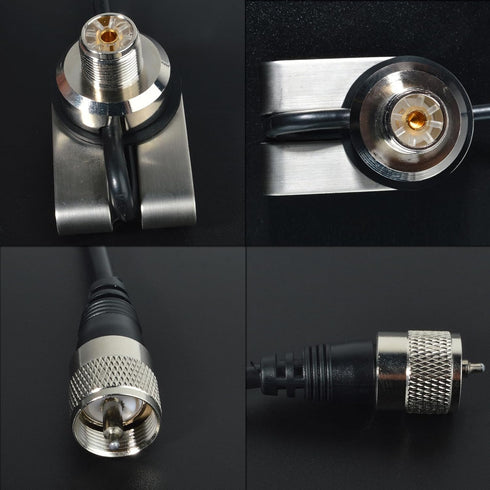 13Ft RG-58 PL-259 SO239 (TCJ-N6) HYS Heavy-Duty Trunk Lid Antenna Mount Bracket Base with Coax Cable, to UHF Connectors